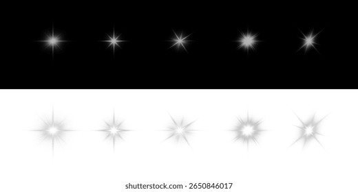 lowing White Light Sparkle. Transparent PNG with Shiny Star Effect, Silver Glow, Flare and Lens Light Burst, Perfect for Highlights, Magic and Christmas Decor	