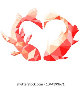 Lowpolly vector fish. Heart lowpolly. Vector lowpolly illustration.