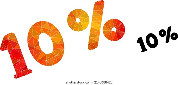 Low-poly 10 percents icon with orange colorful gradient. Triangulated orange colorful 10 percents polygonal icon illustration.