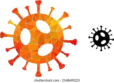 Low-poly 2019-ncov virus icon with fire colored gradient. Triangulated fire colorful 2019-ncov virus polygonal symbol illustration.