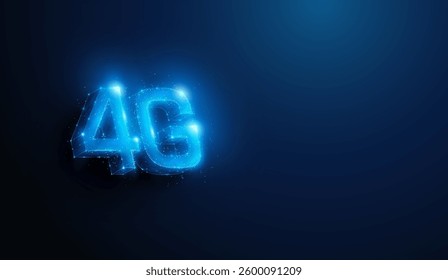 Lowpoly 4G Mobile Communication Technology. Abstract geometric 3D abbreviation illustration on 4th generation wireless mobile network connection tech concept by wireframe mesh on blue background