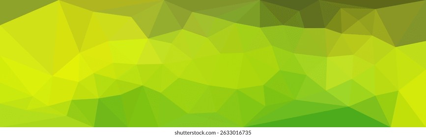 Fondo abstracto de bajo poli en vibrantes tonos de verde y amarillo, con un patrón geométrico de Formas triangulares interconectadas.

