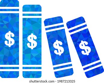 Libros de contabilidad de polos bajos construidos con triángulos rellenos al azar. Libros de contabilidad triangular ilustración 2d poligonal. El icono Libros Contables está lleno de triángulos.