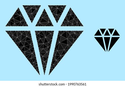 Low-Poly-adamant-Kristall-Symbol auf hellblauem Hintergrund. Polygonal adamante Kristallvektor gefüllt aus chaotischen Dreiecken. Triangulierte, adamante kristallklare, polygonale 2d-Illustration.