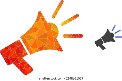 lowpoly advertising megaphone icon with orange vibrant gradient. Triangulated orange vibrant advertising megaphone polygonal symbol illustration.