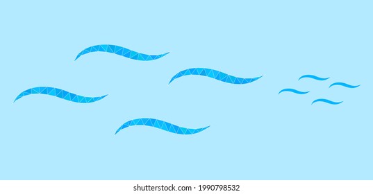 lowpoly air icon on a sky blue background. Polygonal air vector combined of scattered triangles. Triangulated air polygonal icon illustration. Flat geometric polygonal abstraction based on air icon.
