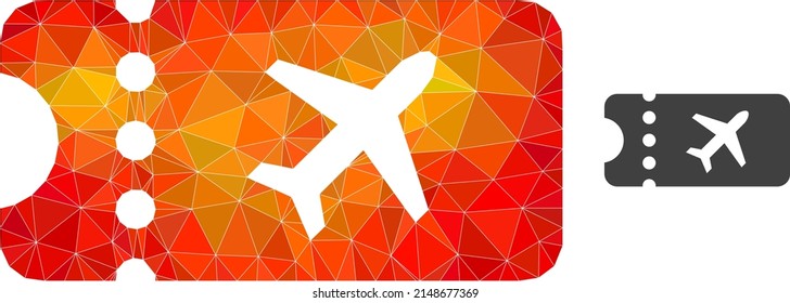 lowpoly air ticket icon with orange colorful gradient. Triangulated orange colored air ticket polygonal 2d illustration. Polygonal air ticket vector filled of chaotic colorful triangles.