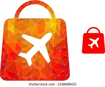 Low-poly airport shopping icon with flame colored gradient. Triangulated flame colored airport shopping polygonal 2d illustration.