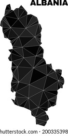 lowpoly Albania map. Polygonal Albania map vector combined with scattered triangles. Triangulated Albania map polygonal collage for patriotic templates.