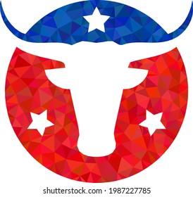 Low-poly american bull logo combined of chaotic filled triangles. Triangle american bull logo polygonal icon illustration. American Bull Logo icon is filled with triangles.