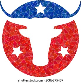 Low-poly american bull logo icon illustration is designed with randomized filled triangles. Triangle american bull logo polygonal icon vector illustration.