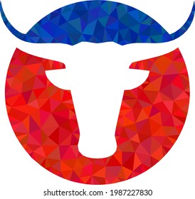 Low-poly american cow logo designed with chaotic filled triangles. Triangle american cow logo polygonal icon illustration. American Cow Logo icon is filled with triangles.