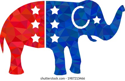 Low-poly american democratic elephant combined from scattered filled triangles. Triangle american democratic elephant polygonal icon illustration.