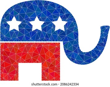 Low-poly american political elephant icon image combined with chaotic filled triangles. Triangle american political elephant polygonal icon vector illustration.