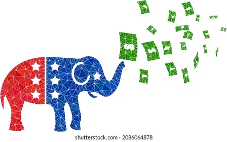 Low-poly american stimulus money inflation icon image is combined of random filled triangles. Triangle american stimulus money inflation polygonal symbol vector illustration.