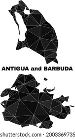 Low-poly Antigua and Barbuda map. Polygonal Antigua and Barbuda map vector is combined of chaotic triangles. Triangulated Antigua and Barbuda map polygonal model for patriotic purposes.
