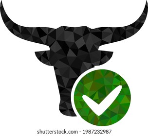 Low-poly approved beef combined from scattered filled triangles. Triangle approved beef polygonal icon illustration. Approved Beef icon is filled with triangles.
