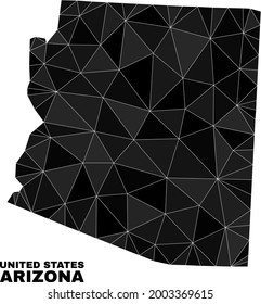 Mapa estatal de Arizona de bajo polígono. El vector de mapa del estado de Arizona poligonal está diseñado con triángulos caóticos. Mapa triangulado de abstracción poligonal del estado de Arizona con fines políticos.