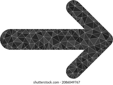 Ilustración de icono derecha con flecha de baja graduación construida con triángulos rellenos aleatorios. Ilustración vectorial de icono poligonal derecha de flecha triangular. El icono de flecha a la derecha se rellena con triángulos.