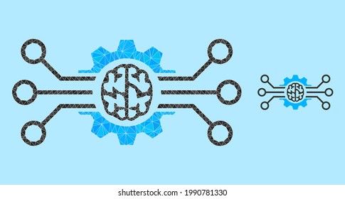 lowpoly artificial intellect icon on a sky blue background. Polygonal artificial intellect vector is filled of random triangles. Triangulated artificial intellect polygonal icon illustration.