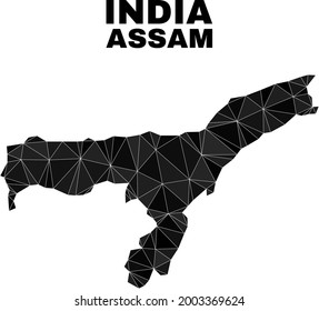 Low-poly Assam State map. Polygonal Assam State map vector is filled of random triangles. Triangulated Assam State map polygonal model for education posters.