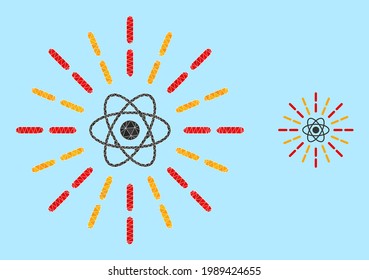 Low-Poly-Atomstrahlungssymbol auf hellblauem Hintergrund. Der polygonale Atomstrahlungsvektor ist voller randomisierter Dreiecke. Triangulierte atomare Strahlung polygonal Symbol Illustration.