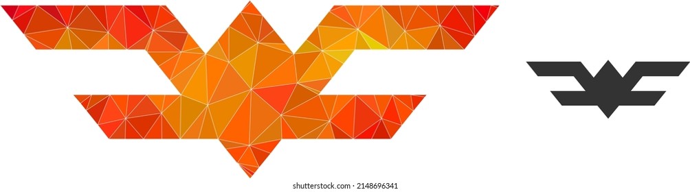 lowpoly aviation symbol icon with orange colored gradient. Triangulated orange vibrant aviation symbol polygonal icon illustration.