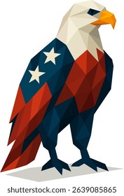 A low-poly bald eagle in stars-and-stripes palette, embodying freedom. Ideal for educational materials, political campaigns, wildlife conservation, and patriotic merchandise.
