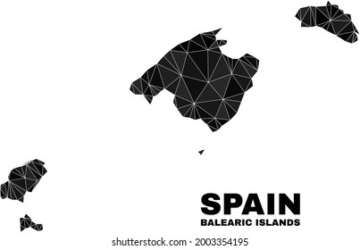 lowpoly Balearic Islands map. Polygonal Balearic Islands map vector is filled with randomized triangles. Triangulated Balearic Islands map polygonal model for political purposes.