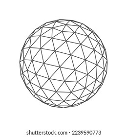 Low-poly ball perspective, round circle line geometric shape isolated vector outline lattice grid. Planet globe mathematics and geometry figure