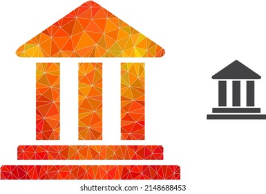Icono de construcción de banco de popa baja con gradiente de color fuego. Ilustración de ícono poligonal de la construcción de bancos de color anaranjado triangulado.