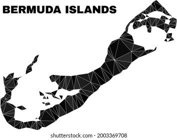 Mapa de las islas Bermudas de bajo nivel de póliza. Mapa vectorial de las islas de las Bermudas poligonales lleno de triángulos caóticos. Islas Bermudas trianguladas mapean el modelo poligonal para ilustraciones políticas.