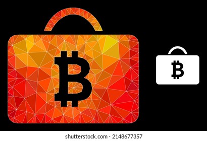 lowpoly bitcoin case icon with orange colored gradient. Triangulated flame colored bitcoin case polygonal symbol illustration.