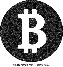 Low-poly bitcoin coin icon illustration is constructed with random filled triangles. Triangle bitcoin coin polygonal icon vector illustration. Bitcoin Coin icon is filled with triangles.