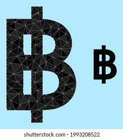 lowpoly bitcoin currency icon on a sky blue background. Polygonal bitcoin currency vector combined from scattered triangles. Triangulated bitcoin currency polygonal icon illustration.