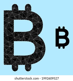 lowpoly bitcoin icon on a light blue background. Polygonal bitcoin vector is designed of random triangles. Triangulated bitcoin polygonal icon illustration.