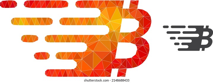 Low-poly bitcoin symbol icon with orange colorful gradient. Triangulated orange vibrant bitcoin symbol polygonal symbol illustration.