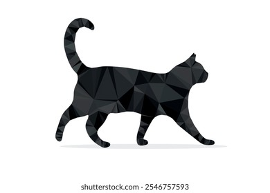 Silueta de gato negro de polietileno bajo, mezcla de misterio, resiliencia y arte digital. NFT moderno, tendencia, espiritual, estético, cripto coleccionable. Perfecto para el diseño del logotipo o signo o símbolo