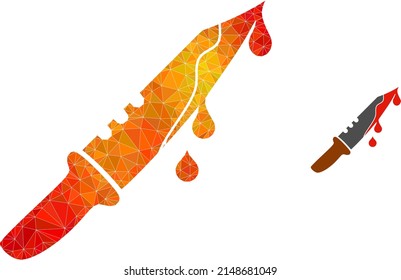 Low-Poly-Messer-Symbol mit feuerfloralem Farbverlauf. Trianguliertes Feuer bunter Blutmesser polygonal Symbol Illustration. Polygonaler Blutmesser Vektor, konstruiert aus chaotischen, hellen Dreiecken.