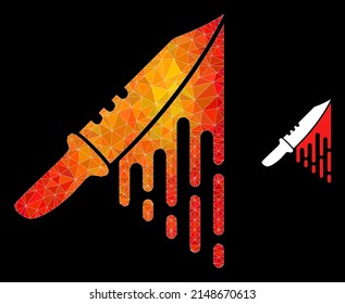 Low-poly blood knife icon with flame colored gradient. Triangulated flame colored blood knife polygonal icon illustration. Polygonal blood knife vector constructed with random vibrant triangles.