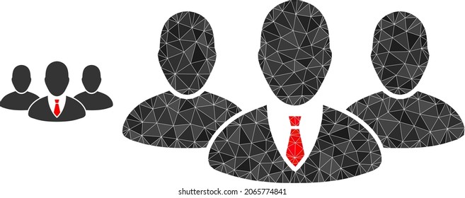 Low-Poly-Chef-Gruppe Symbol auf weißem Hintergrund. Flaches geometrisches Polygonsymbol basierend auf dem Boss-Gruppensymbol. Polygonaler Boss Gruppe Vektor gefüllt mit chaotischen Dreiecken.