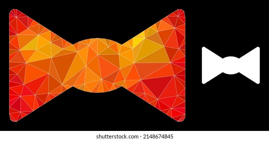 lowpoly bow tie icon with flame colorful gradient. Triangulated flame colored bow tie polygonal symbol illustration. Polygonal bow tie vector designed with scattered colored triangles.