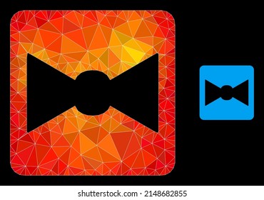 Low-poly bow tie icon with flame vibrant gradient. Triangulated fire colorful bow tie polygonal icon illustration. Polygonal bow tie vector filled from chaotic colorful triangles.