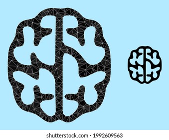 lowpoly brain icon on a light blue background. Polygonal brain vector combined from chaotic triangles. Triangulated brain polygonal symbol illustration.