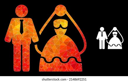 lowpoly bride and groom icon with fire vibrant gradient. Triangulated fire colorful bride and groom polygonal icon illustration.