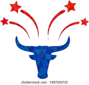 Low-poly bull fireworks constructed with chaotic filled triangles. Triangle bull fireworks polygonal symbol illustration. Bull Fireworks icon is filled with triangles.