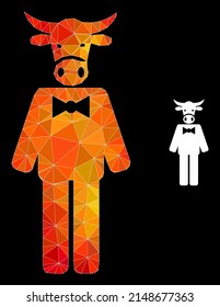 lowpoly bull gentleman icon with orange colorful gradient. Triangulated orange colorful bull gentleman polygonal icon illustration.