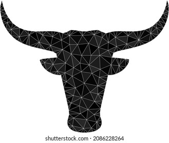 Low-poly bull head icon illustration is constructed with chaotic filled triangles. Triangulated bull head polygonal symbol vector illustration. Bull Head icon is filled with triangles.