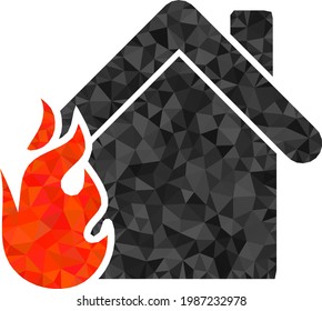Low-poly burning home constructed with chaotic filled triangles. Triangle burning home polygonal icon illustration. Burning Home icon is filled with triangles.