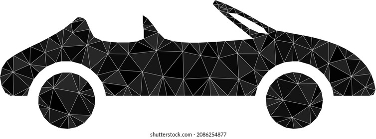 Low-poly cabriolet car icon image combined with randomized filled triangles. Triangulated cabriolet car polygonal icon vector illustration. Cabriolet Car icon is filled with triangles.